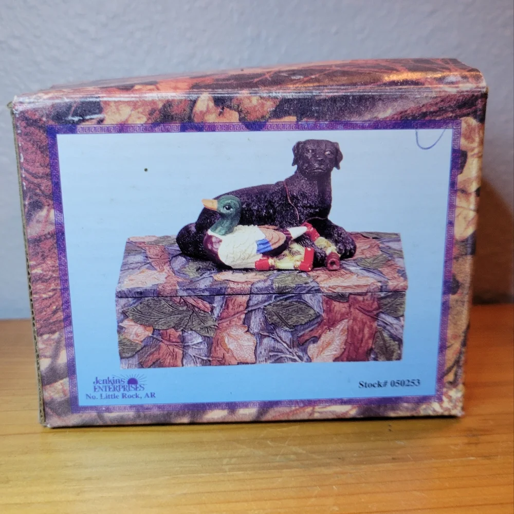 Vtg Poker Box 2 Black Labs Mallard Duck Hunting Bullets Cards Trinket Stash Coin